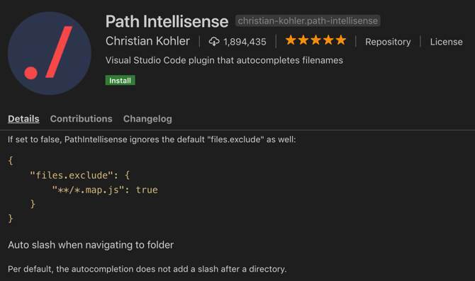 Path Intellisense-förlängning för Visual Studio Code