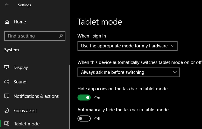 Alternativ för Windows 10-tablettläge