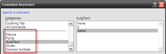 Ställ in anpassade genvägstangenter i MS Word & Skapa ett fuskark Anpassa tangentbord4