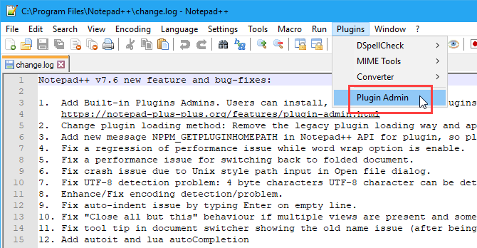 Öppna Plugin Admin-dialogrutan i Notepad ++