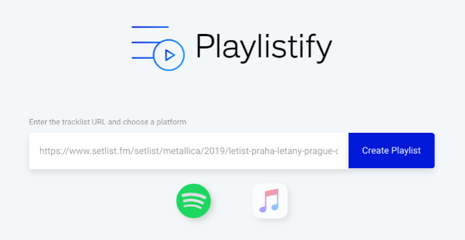 Playlistify skapar spellistor från setlister på 1001 Tracklists, setlist.fm och livetracklist