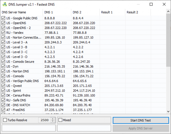 DNS Jumper snabbaste dns-testlista