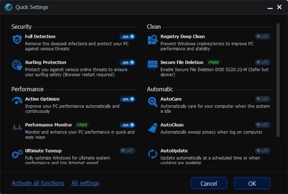 Advanced SystemCare 6 Beta 2.0 - Your Very Own PC Doctor [Windows] ASC Quick Settings Window