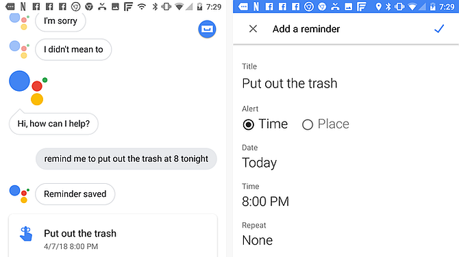 Google Assistant Lägg till påminnelse