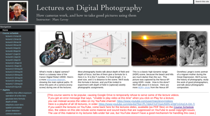 Få Marc Levoys digitalfotografiföreläsningar som han undervisade på Stanford som en gratis 11-veckors kurs
