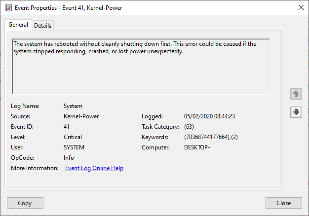 windows 10 kernel-power kritiskt felhändelse-id 41