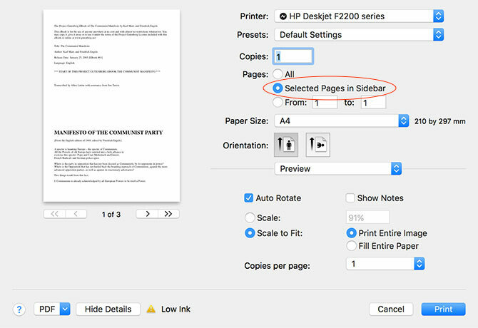 Hur du skapar, sammanfogar, delar och markerar PDF-dokument på en Mac skriver ut valda sidor