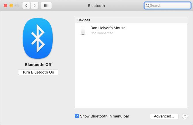 Slå på Bluetooth-knappen från Mac Systeminställningar