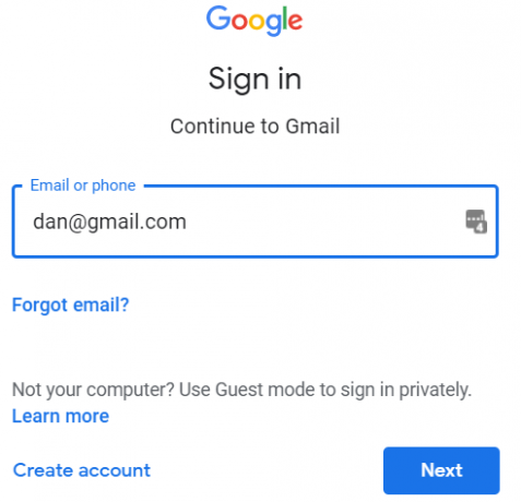 Gmail-inloggningsskärm