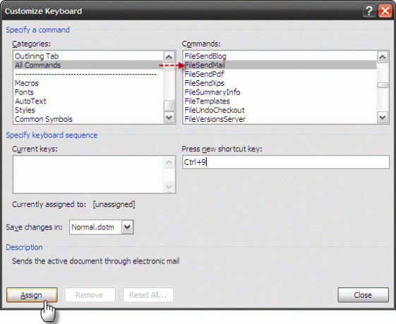 Ställ in anpassade genvägstangenter i MS Word & Skapa ett fuskark Anpassa tangentbord3