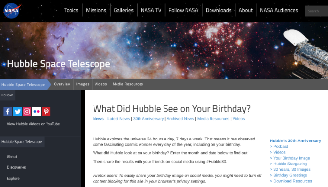 Vad så Hubble-teleskopet på din födelsedag? Kontrollera NASAs minisida för en galaktisk födelsedagsfirande
