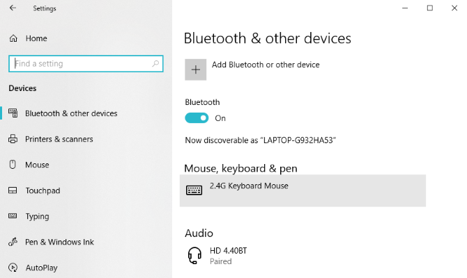 Bluetooth-inställningar Windows 10