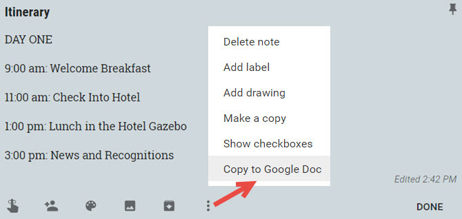 google keep event kopiera till dokument