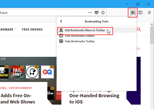 Lägg till bokmärkesmeny i verktygsfältet i Firefox