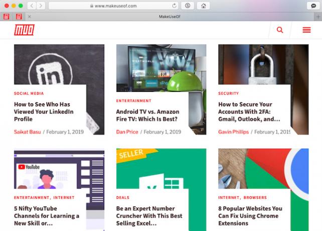 MakeUseOf-förhandsvisning i Safari