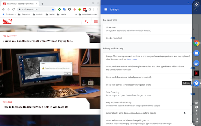 Chrome OS split-screen