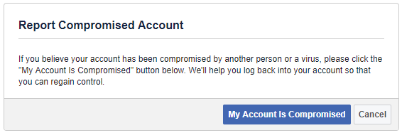 Rapportera ett komprometterat Facebook-konto.