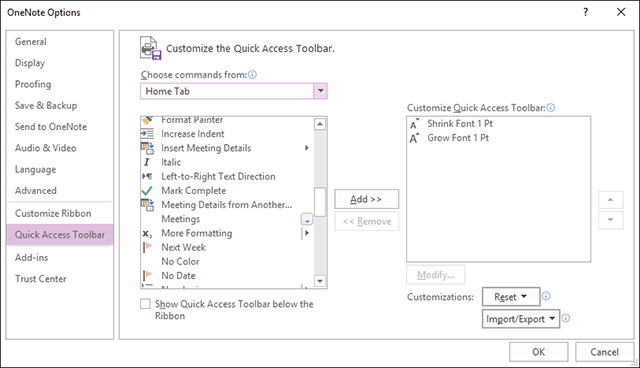 OneNote-funktions snabb access-2