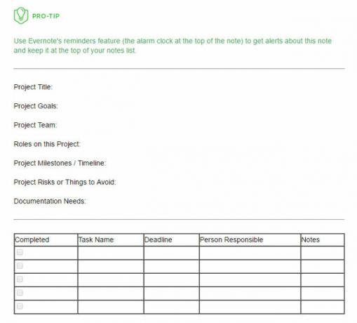 Evernote-projektplanmall