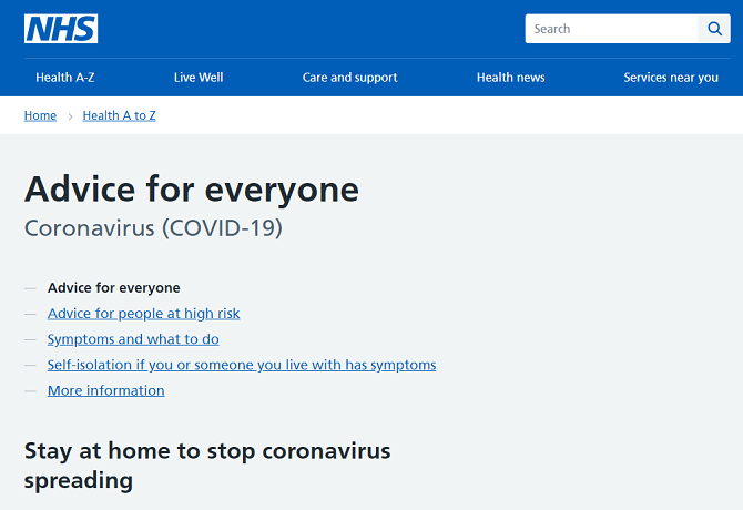 nhs coronavirus webbplats