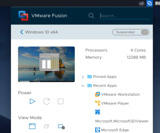 VMWare Fusion-appmenyn