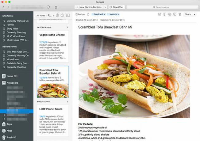 Evernote-gränssnittet på Mac