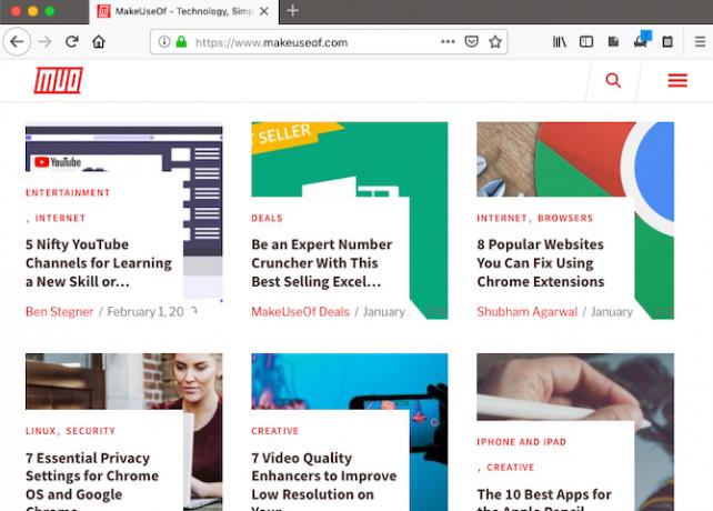 MakeUseOf-förhandsvisning i Firefox