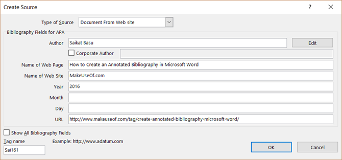 Den enkla guiden till fliken Microsoft Word-referenser MSWord BibliographyCreateSource