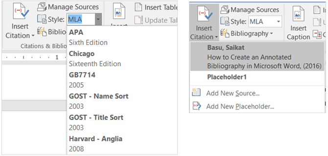 Enkel guide till fliken Microsoft Word-referenser MSWord BibliographyStyleSource