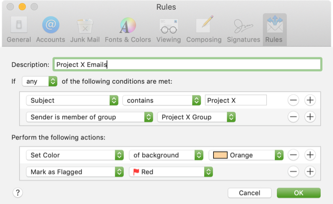 Färgprojekt e-post Mac Mail regel