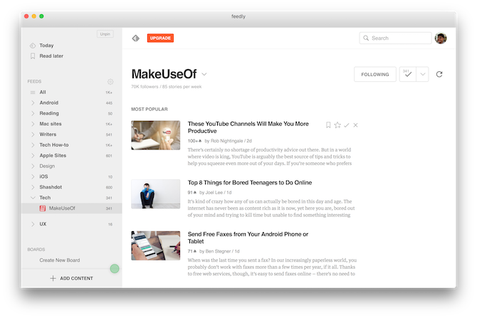 Mac RSS Readers Feedly för Mac 1