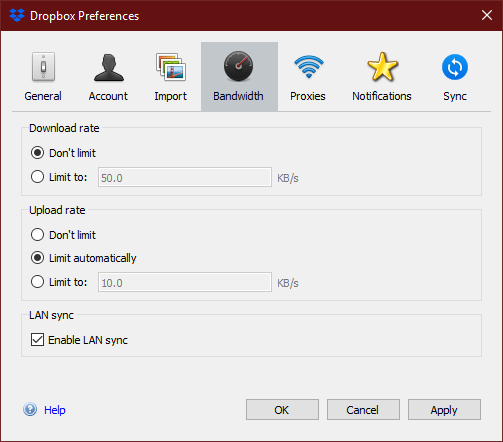 Dropbox begränsa bandbredd