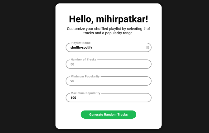 Shuffle Spotify skapar en slumpmässig spellista med låtar baserat på hur populära de är