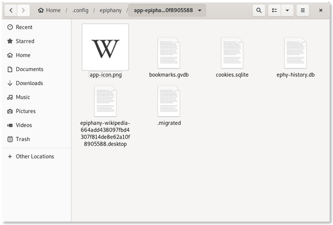 Mapp som innehåller GNOME Web Wikipedia-webbappfiler