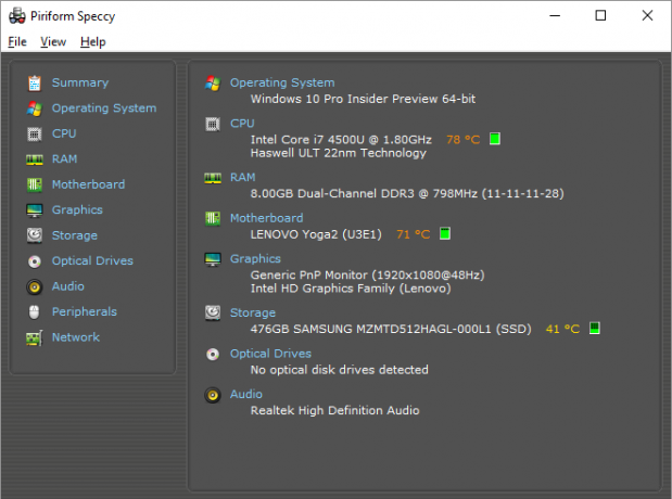 Detta är en skärmdump av ett av de bästa Windows-programmen. Det heter Piriform Speccy