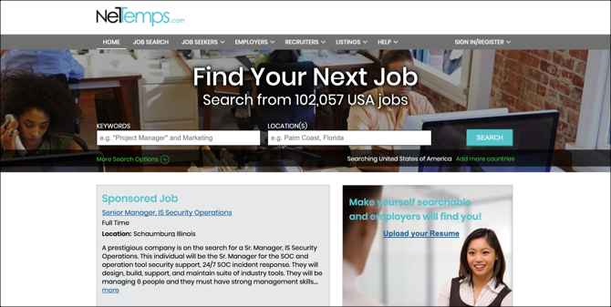 NetTemps Jobbsökning Startsida