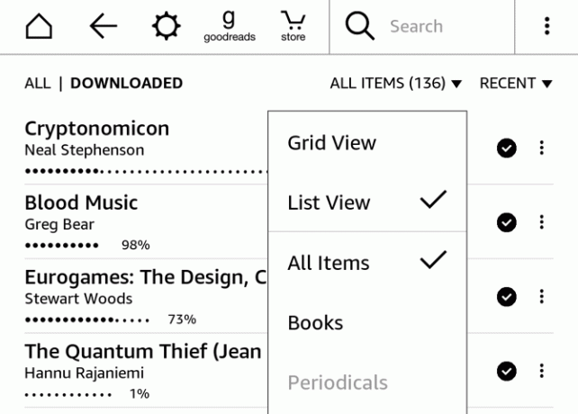 Kindle grid listvy