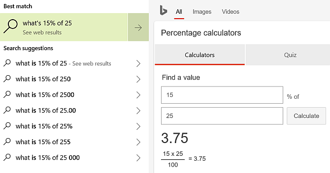 Cortana Desktop Tips Calculator