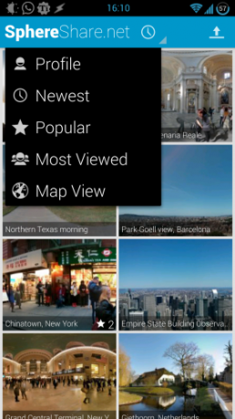 Njut av hisnande panoramavyer med SphereShare.net [Android] sphereshare 05 dropdown