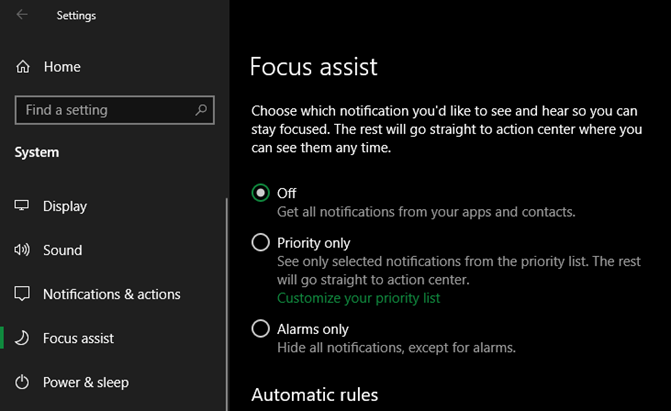 Windows 10 Focus Assist