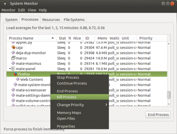 Döda en Linux-process i systemövervakningsverktyget