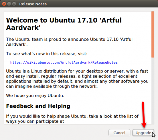 Release Notes-dialogruta för uppgradering till Ubuntu 17.10