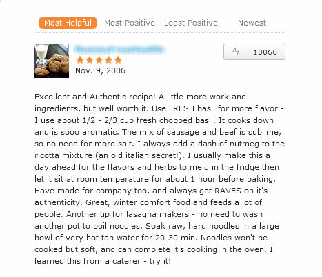 AllRecipes - användbar recension