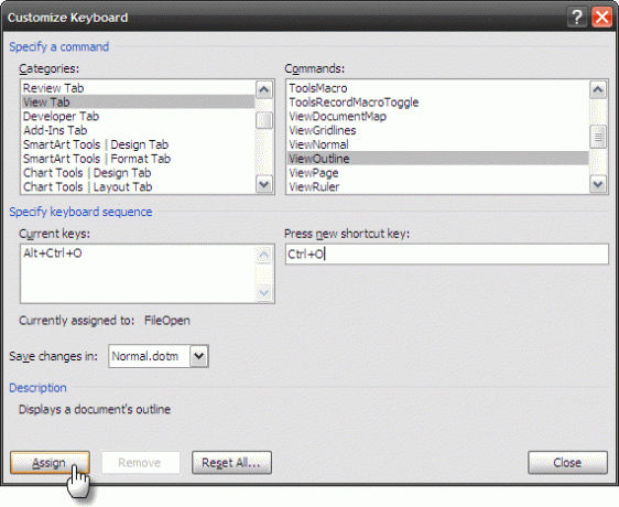 Ställ in anpassade genvägstangenter i MS Word & Skapa ett fuskark Anpassa tangentbord2