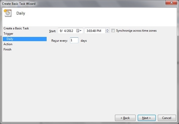 SyncToy: Microsofts enkla säkerhetskopierings- och synkroniseringslösning [Windows] Uppgiftsplanering Skapa grundläggande aktivitetsutlösare dagligen