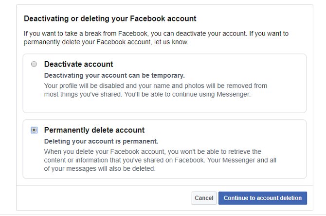 ta bort alternativet för Facebook-konto