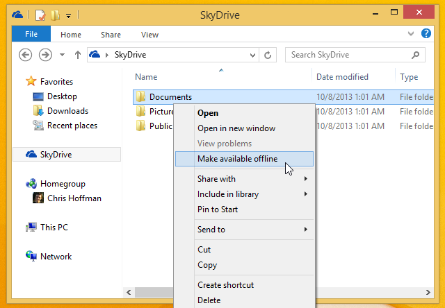 SkyDrive-SYNC-filer offline