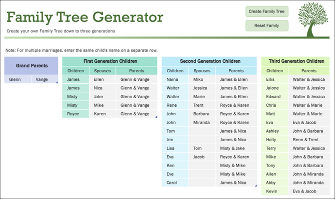 Family Tree Mall Generator Tab -MS Office