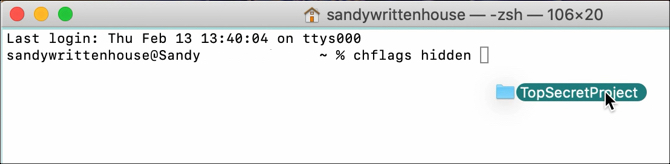 Terminal Dölj fil på Mac