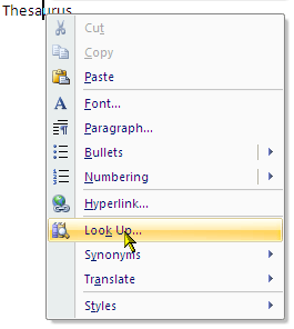 Hur man använder sig av forskningsfunktioner i Microsoft Word 2007 3 högerklicka